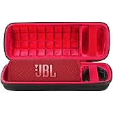co2CREA Hard Travel Case for JBL Flip 7/6/5 Waterproof Portable Bluetooth Speaker (Black Case + Inside Red)
