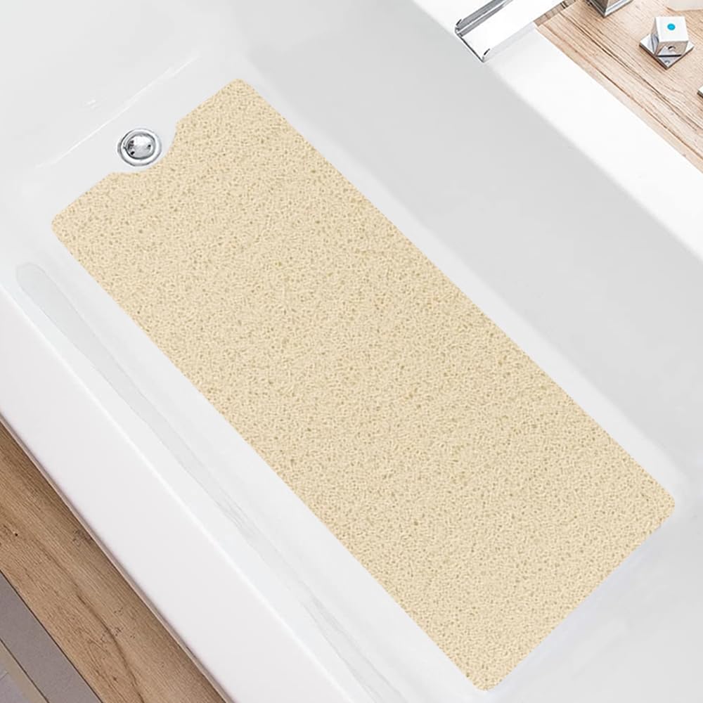 Bathtub Mat Non Slip 100x40cm, PVC Loofah Soft Safety Massage Long Non Slip Bath Tub Mat, Shower Mats for Bathtubs with Drain Holes, Quick Dry (Beige)