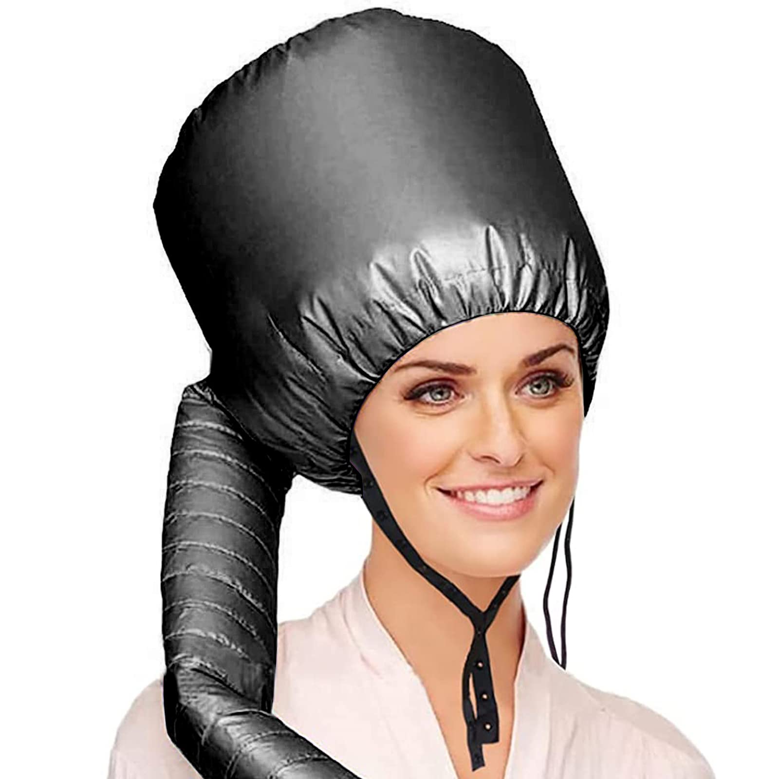 Portable Bonnet Hood Hair Dryer Attachment Set with Adjustable Soft Bonnet for Drying, Styling, Curling, Deep Conditioning - Fits All Heads (Black)