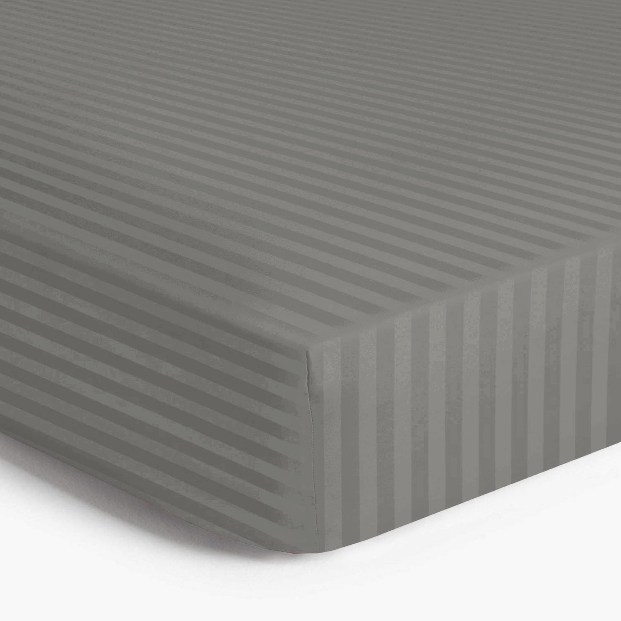 MOONLIGHT20015 Fitted Sheet Super king 40cm Soft Brushed Microfiber with Satin Stripes Fade Resistant Easy Care Breathable Bed Sheets (Charcoal, Super King)