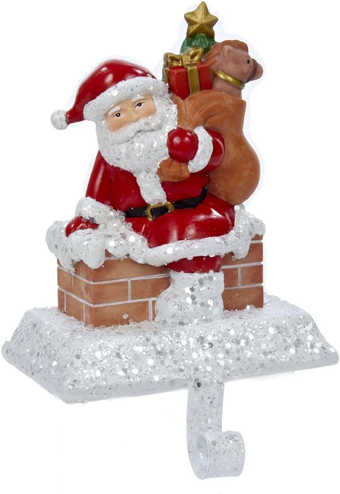 Stockings & Holders - Kurt Adler Resin Santa with Gift Box Stocking Holder, 6.5-Inch