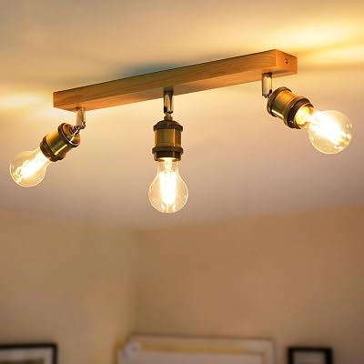 ANWIO Retro Ceiling Light Fitting 3 Way E27 Adjustable Golden Spotlight