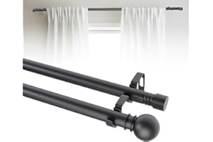 GINGULL Double Curtain Rods for Windows 31-52 Inches, Black Curtain Rod Set with 2 Poles & Brackets, 5/8 Inch Diameter Metal Drapery Rod for Living Room, Bedroom,Kitchen,Bathroom