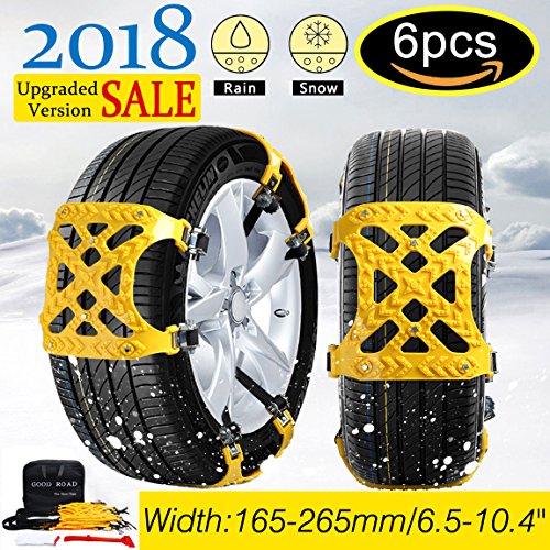 ã€NEW 2018 VERSION ã€‘Snow Chains Car Anti Slip Tire Chains Adjustable Anti-Skid Chains Car Tire Snow Chains Fits for Most Car/SUV/Truck-Set of 6 Width 165-265mm/6.5-10.4