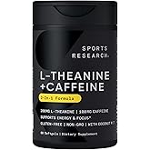Sports Research L-Theanine Supplement with Caffeine & Coconut MCT Oil - Focused Energy, Alertness & Relaxation Without Drowsiness - 200mg L Theanine, 100mg Organic Caffeine - 60 Liquid Softgels