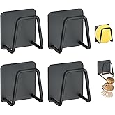 LIOUCBD 4Pcs Sponge Holder for Kitchen Sink, SUS304 Stainless Steel Adhesive Sink Rack, Rustproof & Waterproof Bathroom Accessories for Sponge Dishcloth Spatula Scissors Keys (Black)