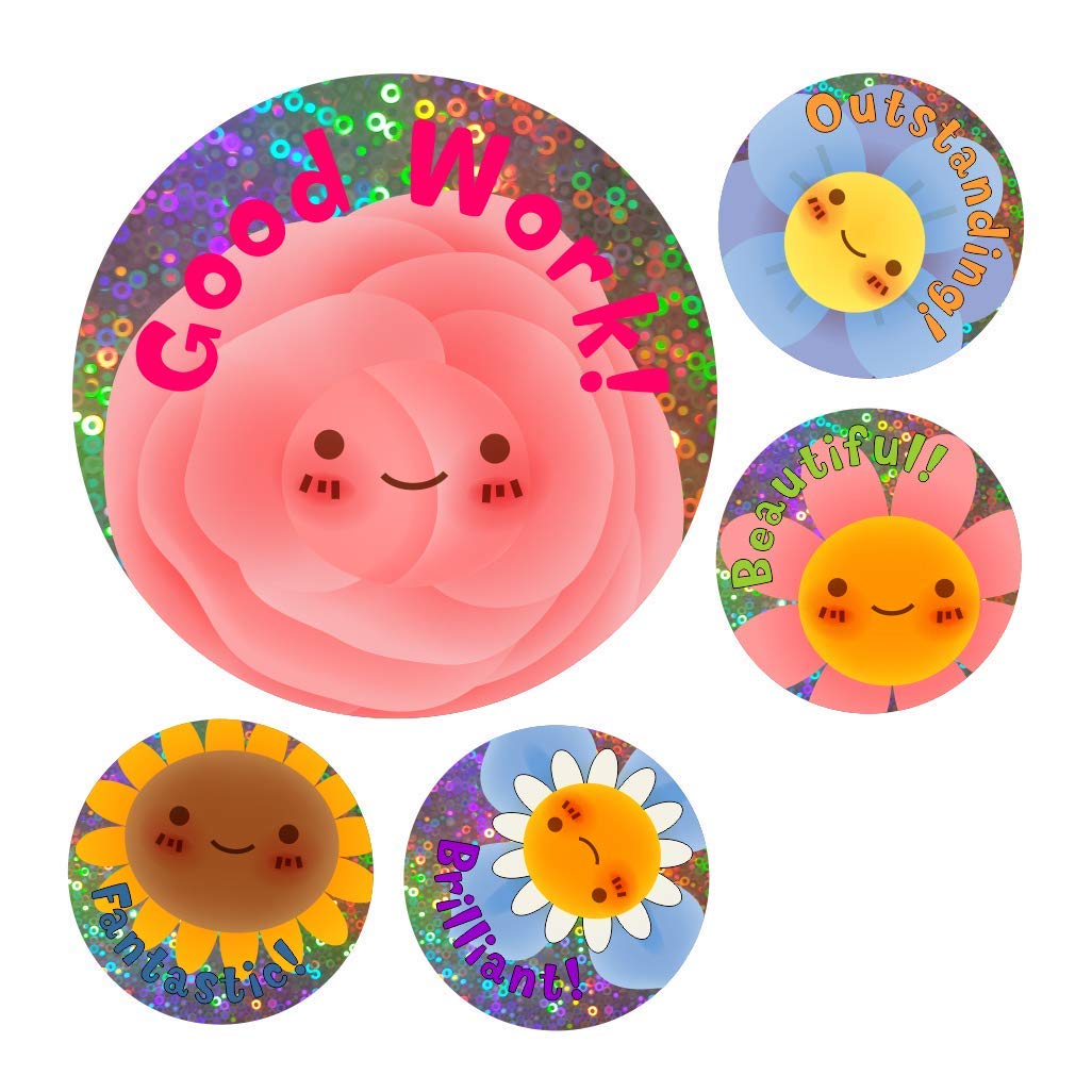 School Stickers Smiley Flower Sparkly Stickers