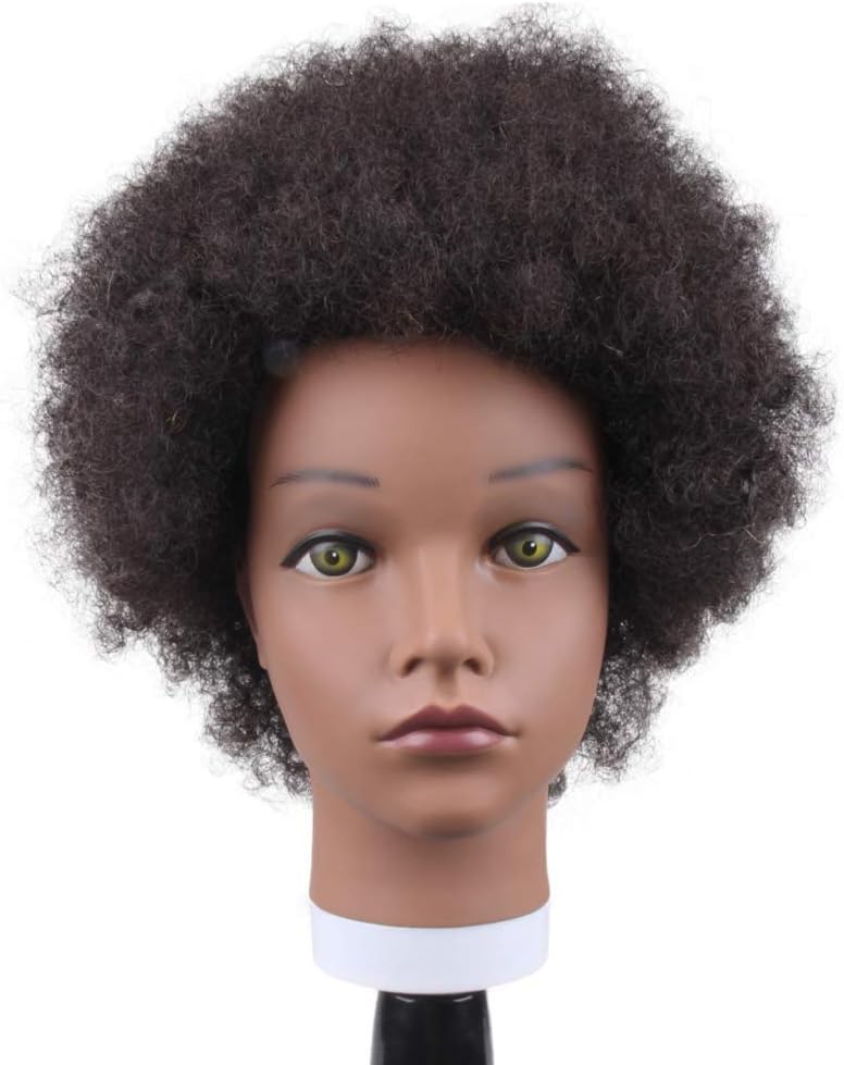 JiaYi 8 Inch Afro Mannequin Training Head 100 Human Hair Black