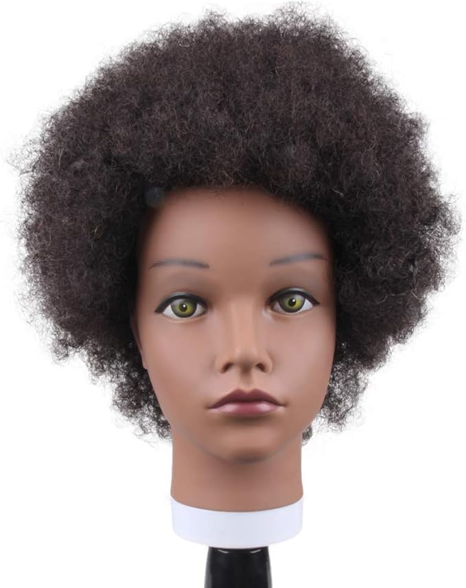 JiaYi 8 Inch Afro Mannequin Training Head 100 Human Hair Black