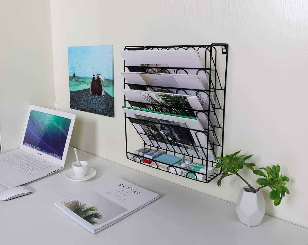 New Superbpag Hanging File Organizer, 6 Tier Wall Mount Document Letter Tray File Organizer, Black : Office Products