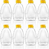 Fireboomoon 8 Pack 16oz Clear Plastic Honey Jar,Empty Squeeze Honey Bottle Container Holder with Flip Lid for Storing and Dis