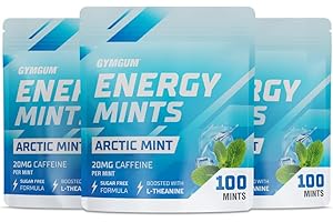GYMGUM Energy Caffeine Mints | Caffeine + L-theanine + B Vitamins | Caffeinated Mints with 60mg Caffeine Per Serving | Delicious Sugar Free Energy Mints | Ultimate Energy Chews (Arctic Mint, 300)