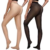 Bebila 2 Pairs Fleece Lined Tights Women Thermal Leggings Sheer Pantyhose Fake Translucent Warm Winter Tight