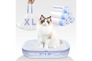 FRNOIP 60 Pack Jumbo Cat Litter Bags - 3MIL Extra Thick Leakproof Litter Box Liners, 37"x18" Heavy Duty Drawstring Cat Litter Liners for Automatic Litter Box, Odor Control Disposable Kitty Litter Bags 6 Roll