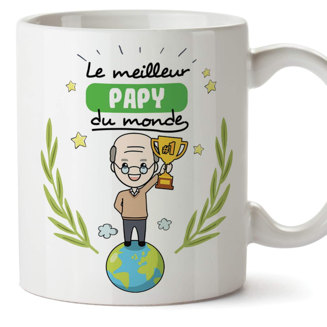 MUGFFINS Papi Tasse/Mug - Le Grand-Père du Monde - Tasse Originale/Idee Fête des Pères/Cadeau Anniversaire/Future Papi. Céramique 350 ML
