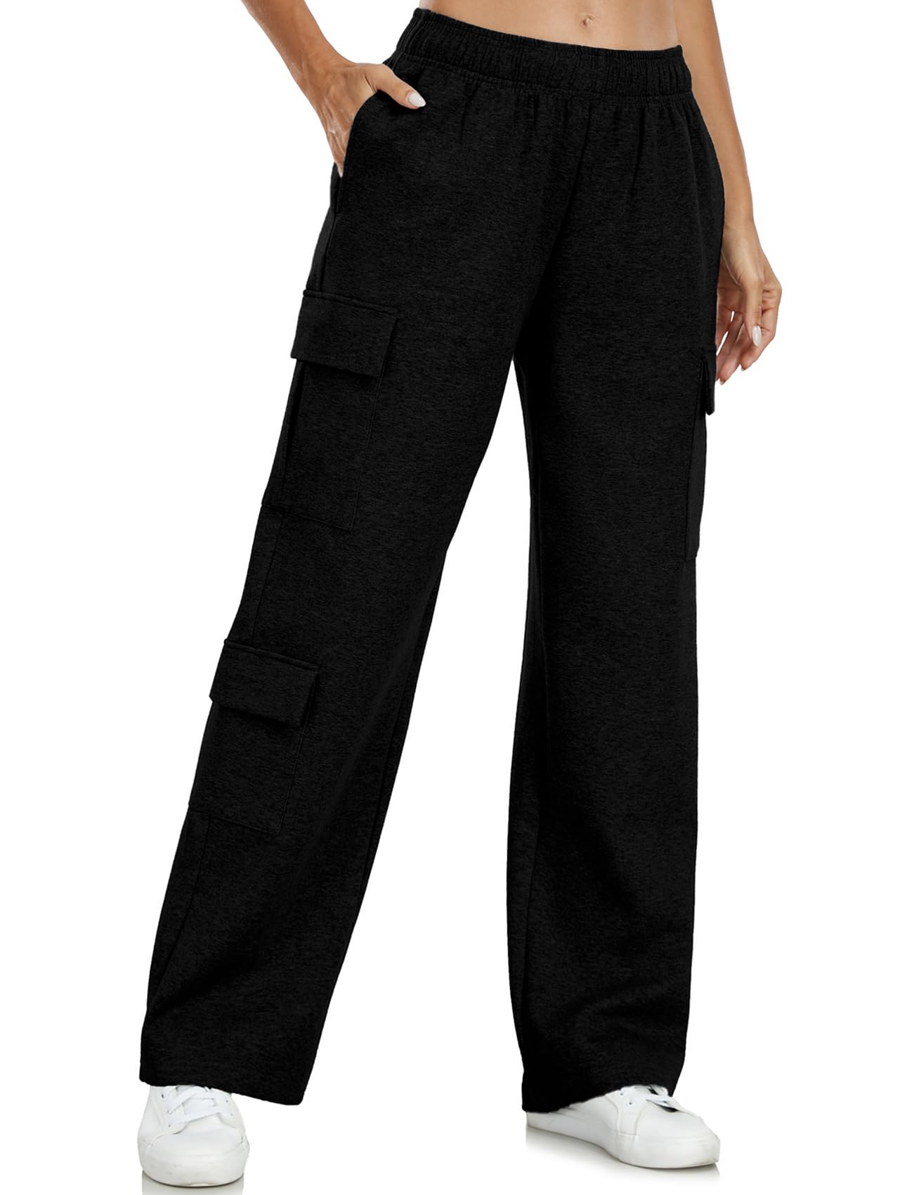 Photo 1 of Inno 28" 31" 34" 36" Womens Cargo Sweatpants Y2K Casual Baggy Wide Leg Pants Cotton Jogger Fashion 2026 Trendy,Black,M,Extra Tall-36 Inseam