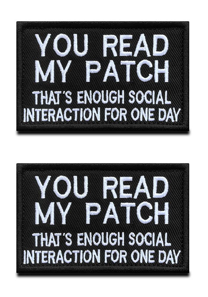 2 Pcs You Read My Patch That's Enough Social Interaction for One Day Hook & Loop Embroidered Funny Patch Tactical Morale Applique Emblem for Clothes Jackets Backpack Uniforms Harness
