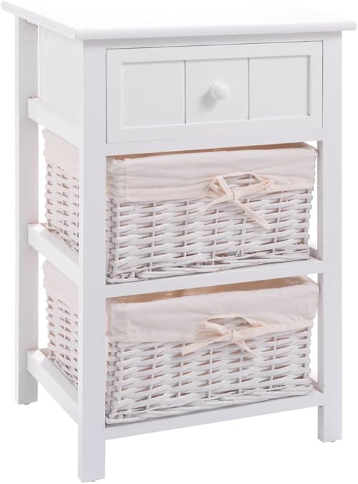 Kids & Teens at Home White Wicker Bedside Table Basket Small Drawers