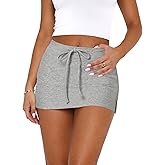 Goafuliy Mini Skorts for Women - Sexy Drawstring Mid Waist Side Split Y2K Bodycon Pencil Mini Skirt with Shorts