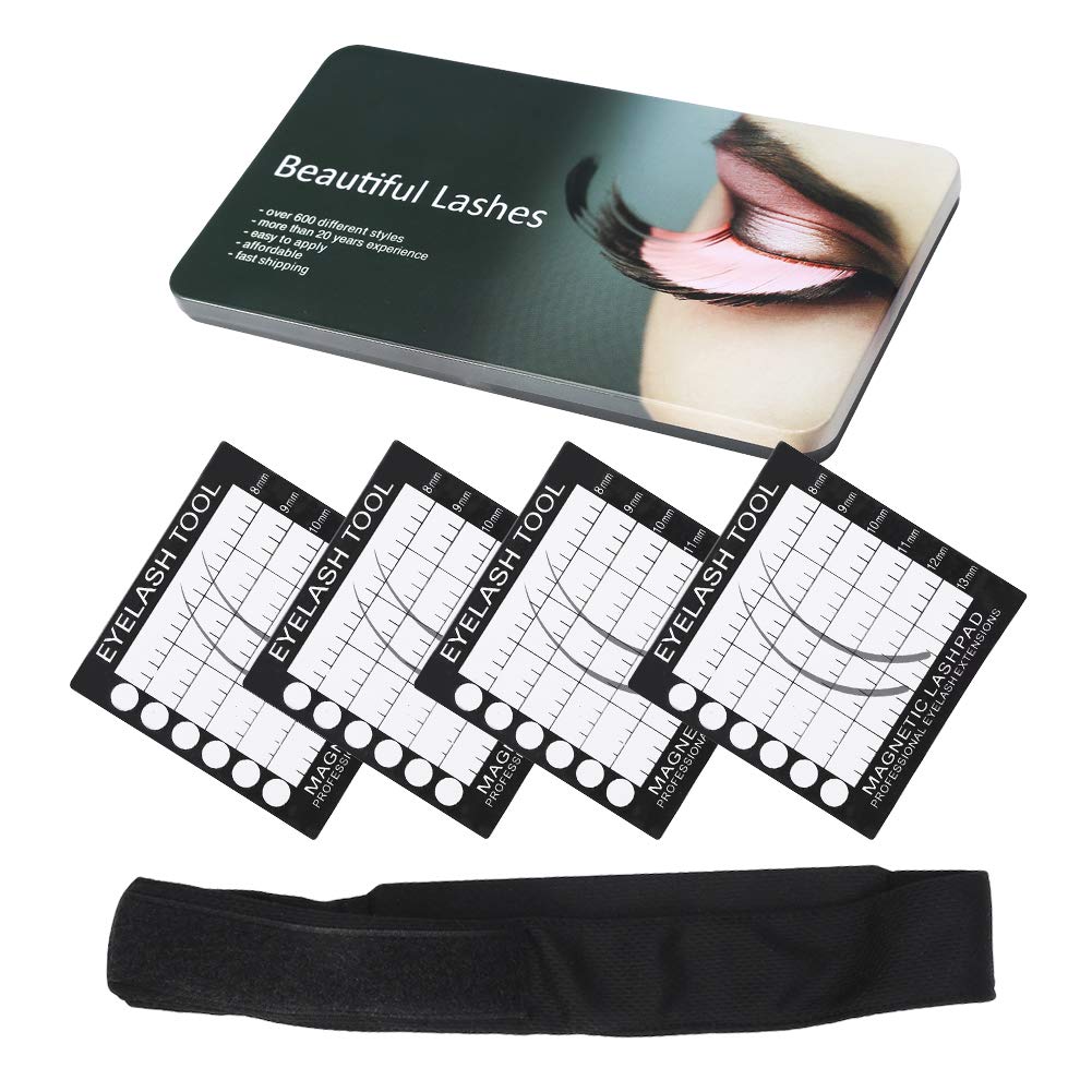 Magnetic Eyelashes Pad, Lash Pad Eyelash Extension Hanging Magnetic Headband With 4 Lash Pad Holder For Grafted Eyelash Extension (Black)