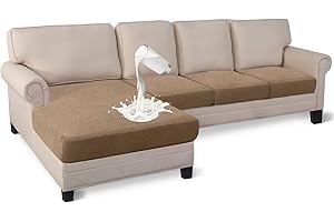 Granbest 4 Piece Waterproof Sectional Cushion Cover for L Shape Sofa, Stretch Separate Cushion Chaise Lounge Cover Elastic Furniture Protector for Kids, Pets, Dogs（3 Seater+Chaise,Camel）