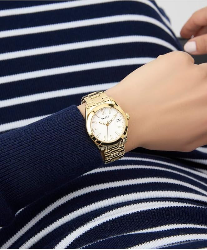 Alice GW0934L2 - Reloj de Pulsera para Mujer con Fecha, Correa de Acero Inoxidable, Cristal Mineral, Esfera Blanca, 3 Bares, diámetro de la Caja: 32 mm