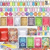 78PCS Slime Supplies Kit Include Sugar Paper Accessories Floam Beads Fishbowl Beads Glitter Jars Heart Slices Shell Slime Kits to Make Slime Toys
