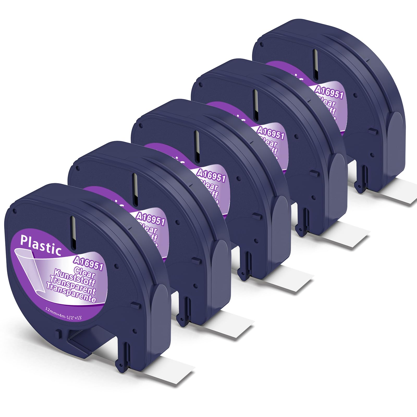 5-Pack Clear Plastic Tape Replacement for Dymo LetraTag Label Tape 12mm x 4m 12267 S0721530 Black on Transparent Compatible with Dymo LetraTag LT-100H LT-100T XR Label Maker