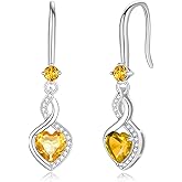 FANCIME Heart Infinity Dangle Drop Earrings 925 Sterling Silver Heart Gemstone Birthstone Earring