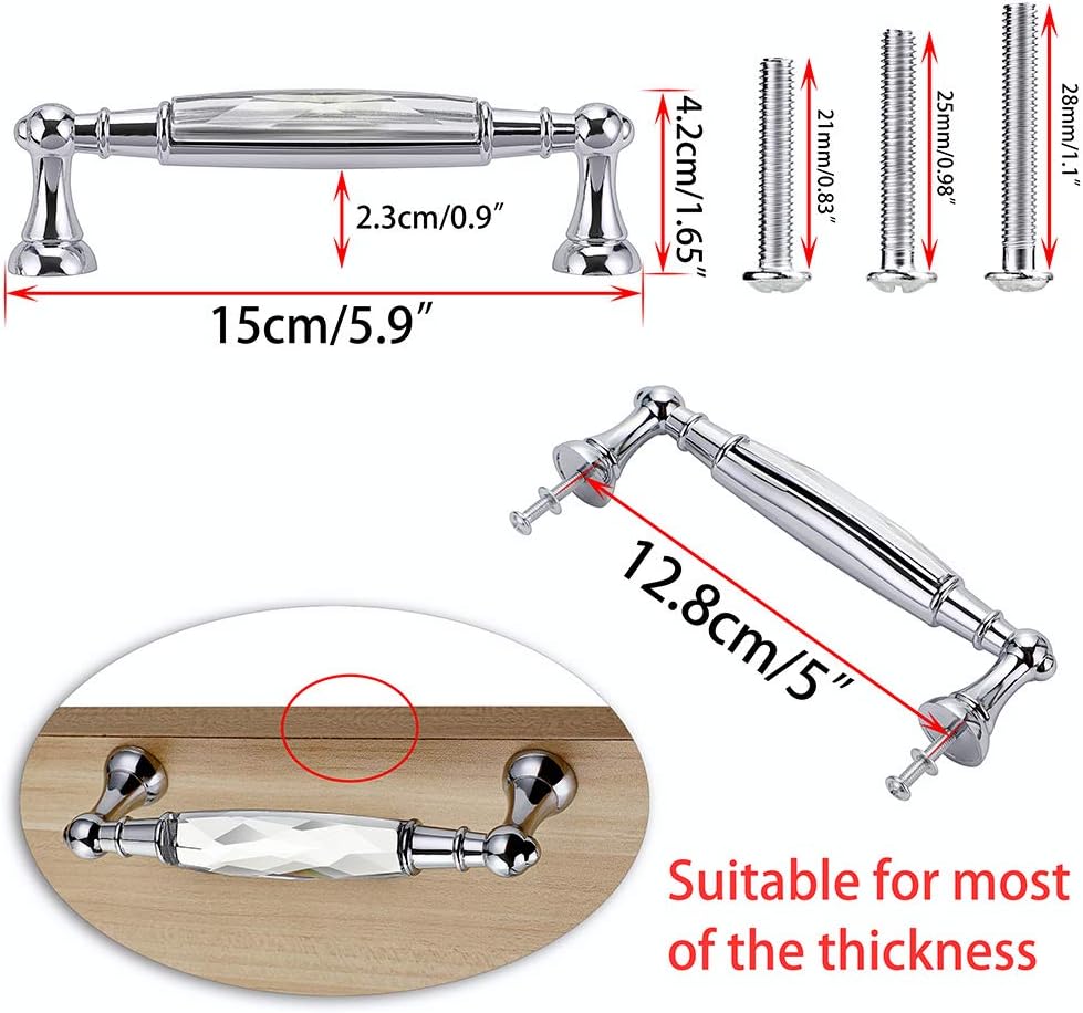 IGNPION 2pcs Crystal Drawer Handles Drawer Wardrobe Kitchen Door Knob Cabinet Pull Door Handle Cupboard Hardware for Home Decorating(Large) - Image 3