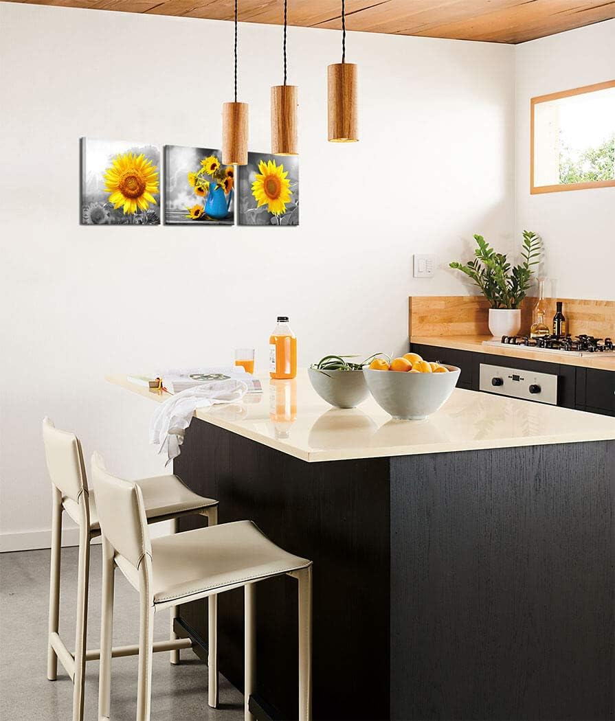 Bathroom Wall Decor Triptych Flower Canvas Wall Art Yellow Sunflower Pictures Canvas Prints For Bedroom Dining