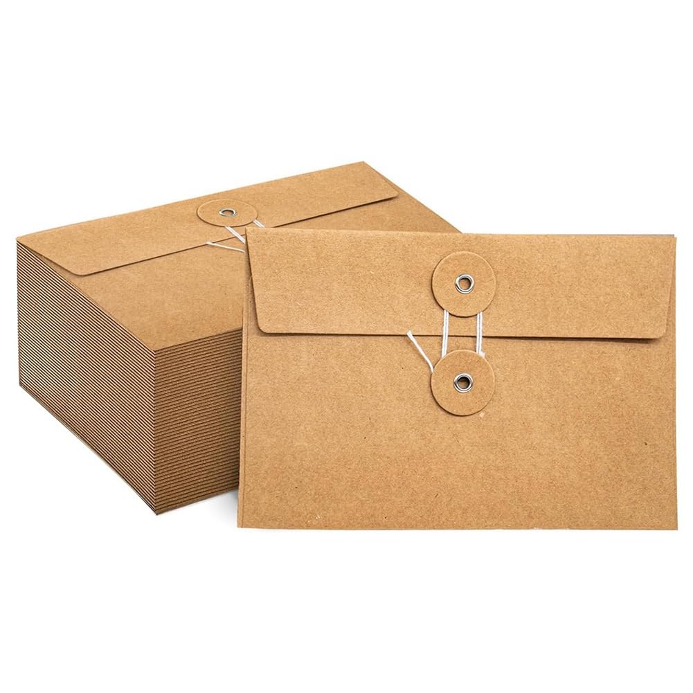Qezodsx 40 Pcs Manilla Envelopes with String Tie Closure Project Pockets Document Organizer, 4.53 X 6.7 Inches (Brown)