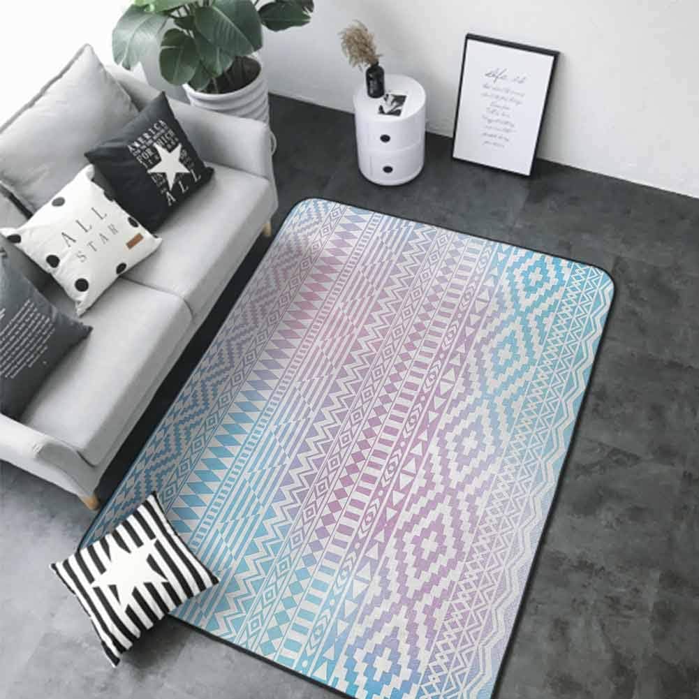 Anti Slip House Kitchen Door Area Rug Afghan,Geometric Shapes with Triangles Rhombuses and Herringbone Zigzag Stripes,Lilac and Pale Blue 60"x 72" Rugs