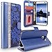 S7 Edge Case, Galaxy S7 Edge Case, Cellularvilla [Diamond Jewel] Embossed Flower Design Premium Pu Leather Wallet Case [Card Slots] Folio Flip Cover for Samsung Galaxy S7 Edge (Navy Blue Bling)