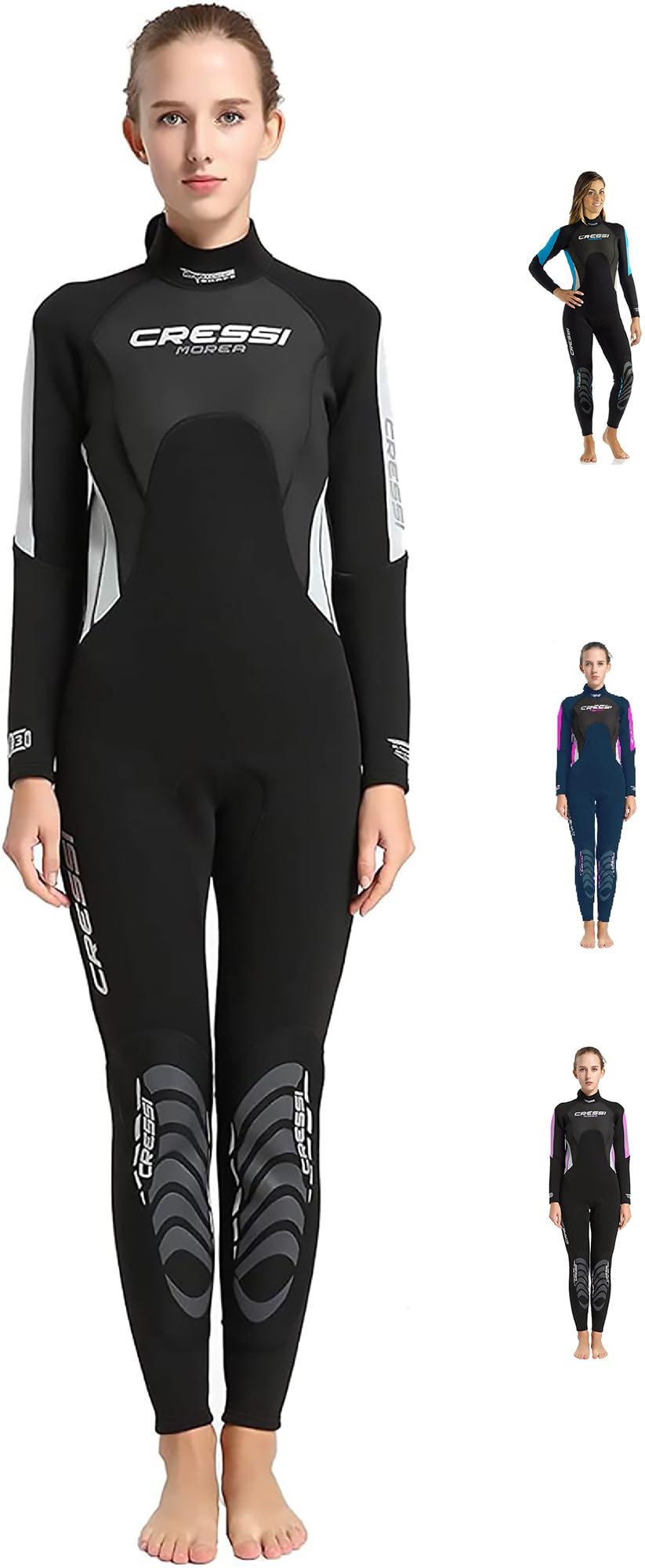 Cressi Women's Morea Lady - All-in-one 3mm Premium Neoprene Full Length Wetsuit, Black/Grey/Silver, S UK