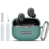 AGENTNANO [3 in 1] for Raycon Everyday Earbuds(2024 Edition) Case Cover with Cleaner kit, LOGO Visible Design Shockproof Silicone Protective Cover for Raycon Everyday Earbuds with Carabiner-Pine Green