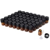 Enslz Mini Essential Oil Bottles Empty Sample bottle 1ml(1/4 dram) 2ml (5/8 dram) Amber Glass Bottle with Orifice Reducer and cap, With 2 Free Transfer Eye droppers(50 Pcs) (1ml)