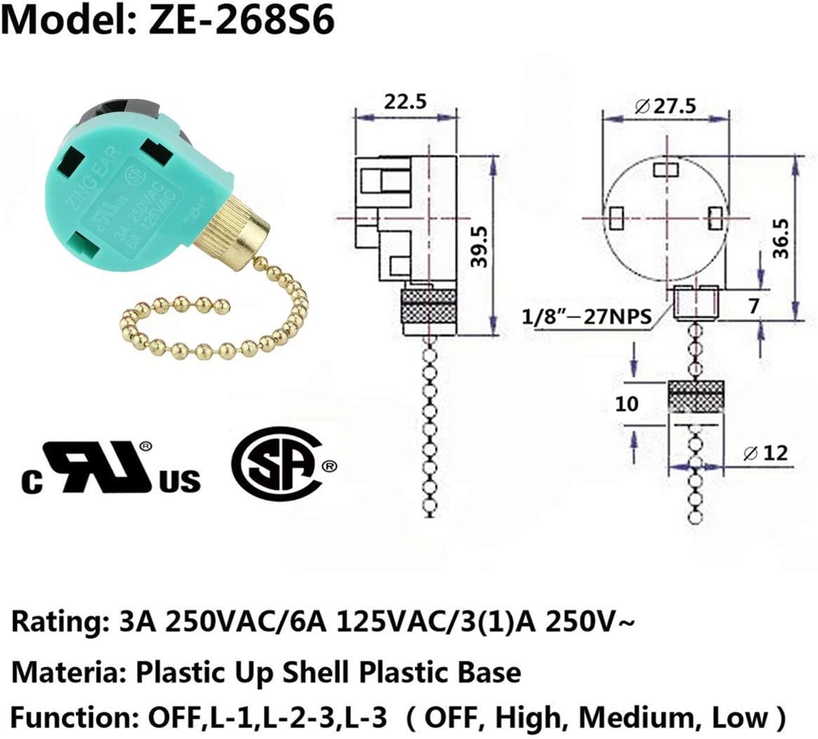 Ceiling Fan Pull Chain Ceiling Fan Switch Ze-268s6 4 Wire Fan Switch Fan Control Switch Zing Ear 4 Wire Fan Switch Brass - - 