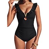 Hanna Nikole Womens One Piece Swimsuit Tummy Control, V Wire Neck Swimsuits 2025, Ruffle Straps Bathing Suit for Women