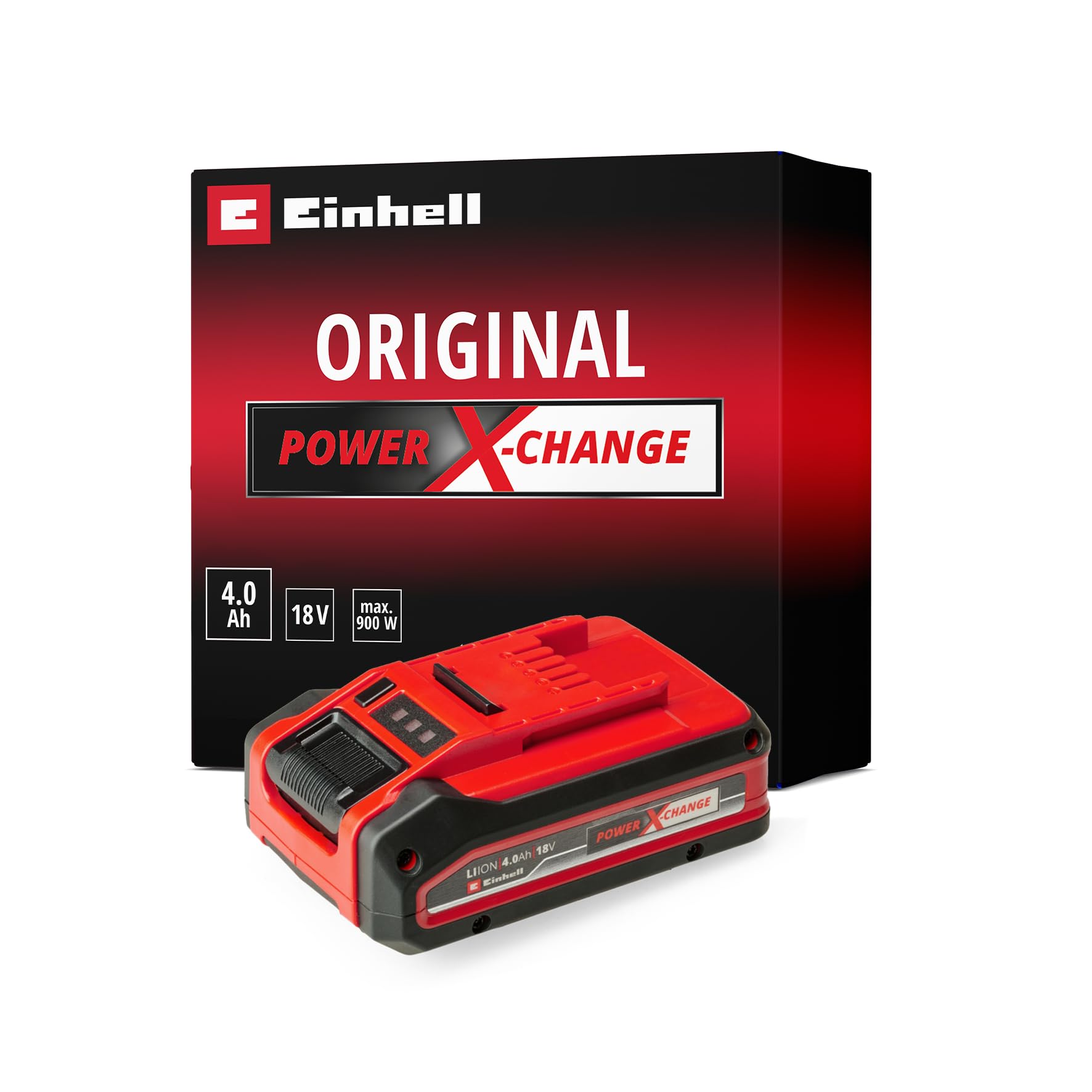 Original Einhell 18V 4,0 Ah Power X-Change Plus (18V Akku, universell verwendbar für alle PXC-Geräte, ohne Selbstentladung, 3-Stufen-LED Ladestandskontrolle, angepasste Ladezyklen, ohne Ladegerät)