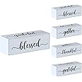Jetec Wooden Decor Sign - Four-Sided Inspirational Block, 'Blessed', 'Gather', 'Thankful', 'Grateful', Rustic Farmhouse Style, 15 x 5 x 5 cm, Office Signage