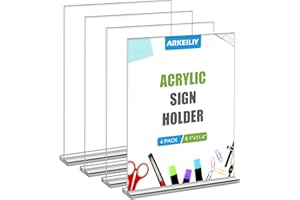 ARKEILIY Acrylic Sign Holder 8.5 x 11 Inch 4 Pack, Vertical Double Sided Acrylic Stands, Clear Sign Holder Double Sided Table Menu, Stand Paper Holder Suitable for Restaurants, Office, Store, Hotels