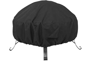 vchin Fire Pit Cover 26-30 Inch Round Outdoor Waterproof Firepit Cover Made of 600D Heavy Duty Oxford and PVC Coating, UV Resistant (30" Dia x 12" H)