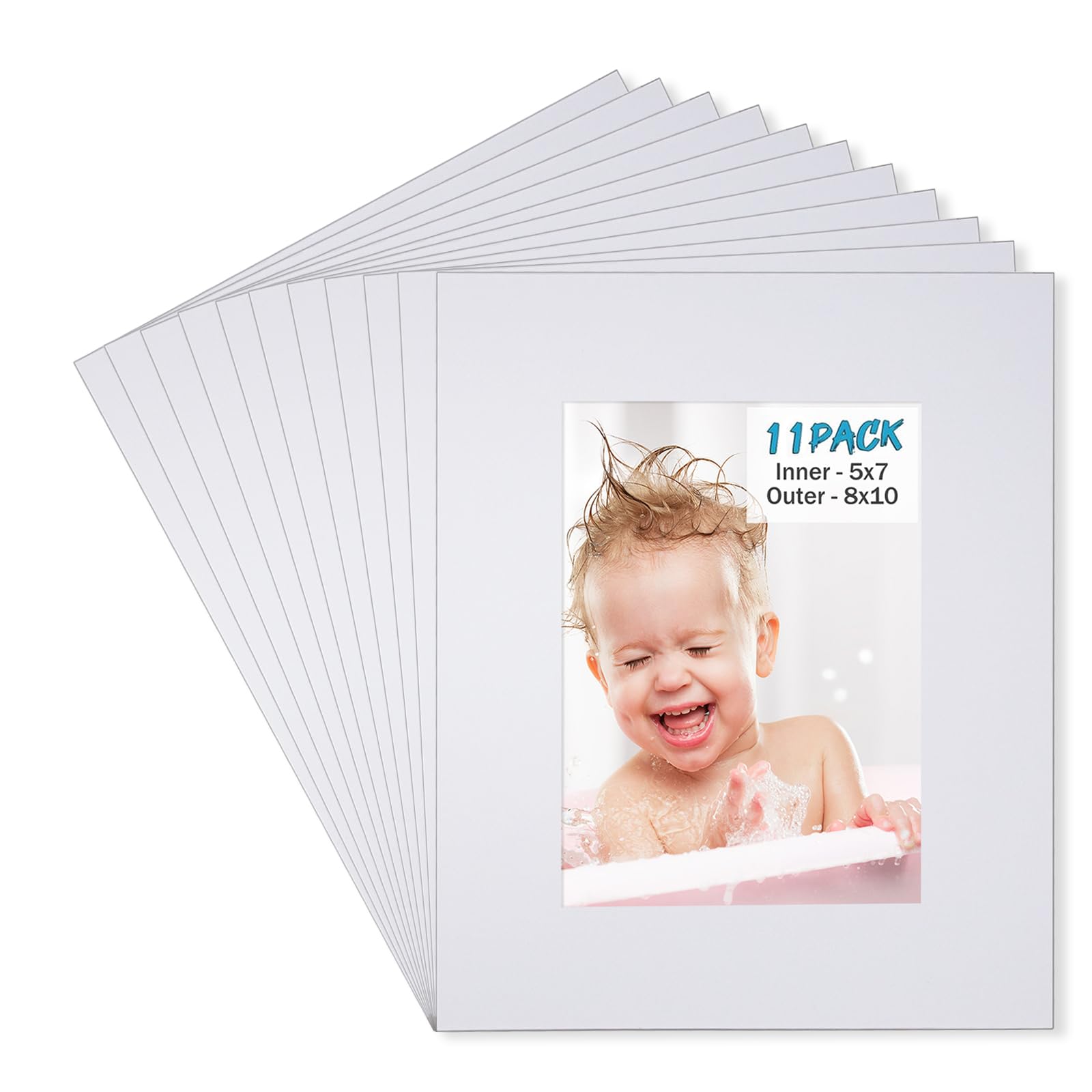 Photo 1 of Egofine 8x10 White Picture Mats Pack of 11, Frame Mattes for 5x7 Pictures, Acid Free, 1.2mm Thickness, with Core Bevel Cut
