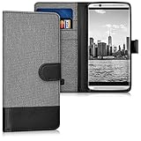 kwmobile Wallet case canvas cover for ZTE Axon 7 Mini - Flip case with card slot and stand in grey black