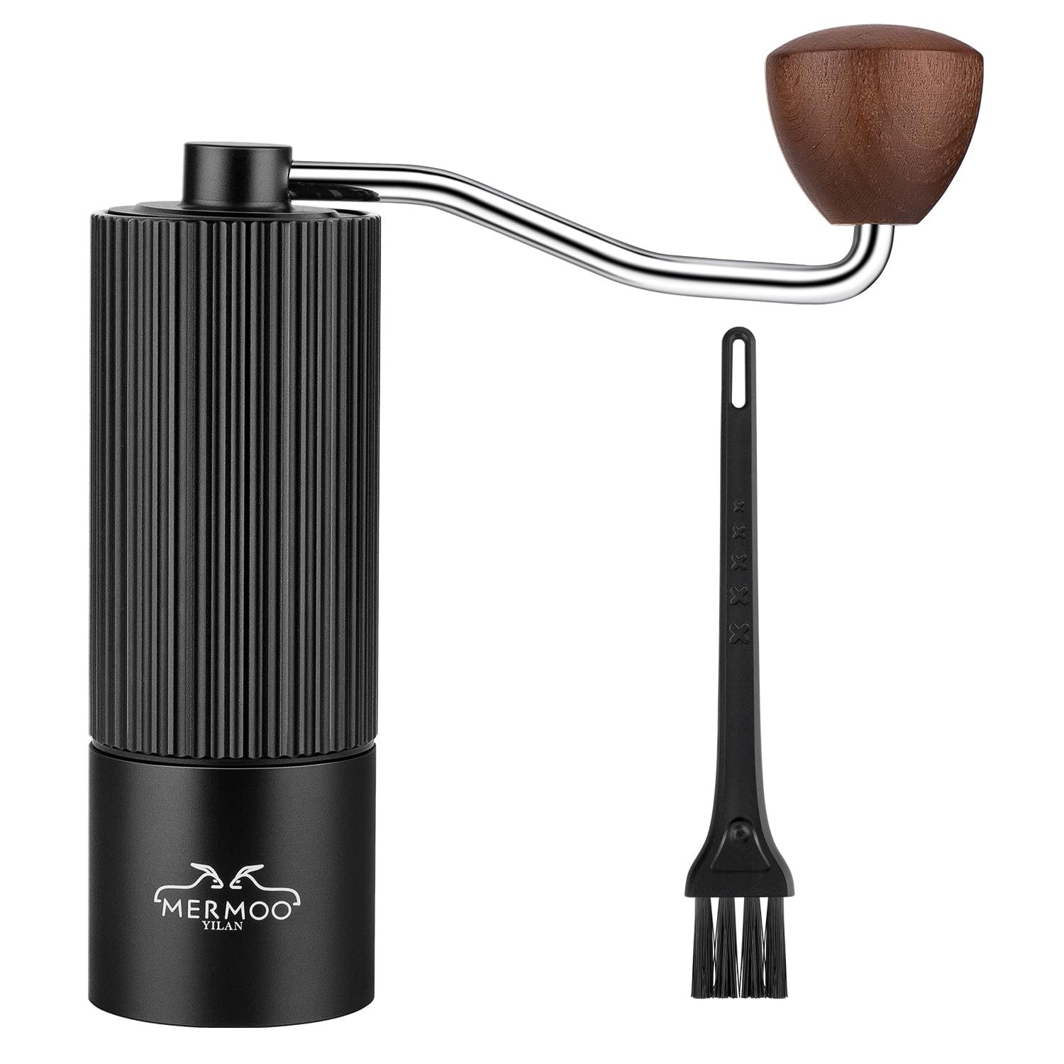 MERMOO YILAN Manual Coffee Grinder Aluminum Alloy Hand Bean Grinder 420 CNC Stainless Steel Burr Adjustable Settings Portable Coffee Burr for Home, Camping,Travel(Black