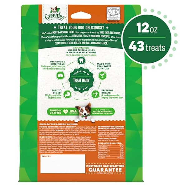 GREENIES DOG TREATS VETERINARIAN-RECOMMENDED NATURAL DENTAL TREATS FOR DOGS, TEENIE SIZE, SWEET POTATO FLAVOR, 12 OZ. PACK, 43 COUNT