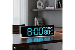 45MinST 7-Inch LED Digital Alarm Clock with Bottom Glow Light｜Displays Time, Date, Day, Temperature｜Dual Alarms, DST, Auto/Manual 3-Level Brightness, Battery or USB Powered Desk Clock,Blue