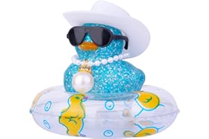 MuMyer Sequin Duck Car Ornament, Car Rubber Duck for Dashboard Decorations Accessories with Mini Sun Hat Swim Ring Necklace Sunglasses