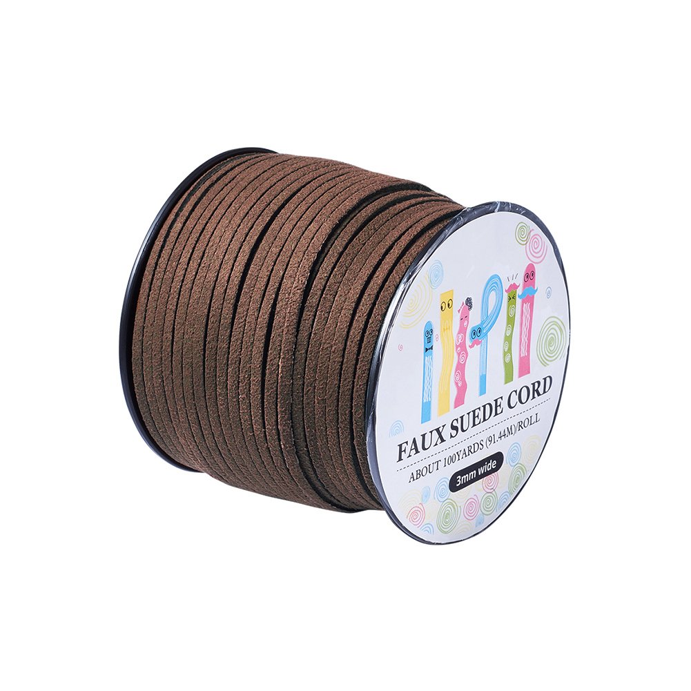 Cradtdady 3mm Suede Cord Lace Faux Leather Cord Strip Jewelry Making Beading Craft Thread String, 98.4 Yard, CoconutBrown